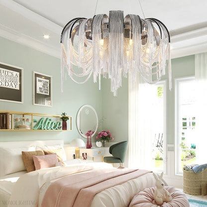 Sophian Aluminum Chain Tassel Round Chandelier-Nobipets
