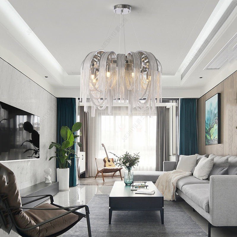Sophian Aluminum Chain Tassel Round Chandelier-Nobipets