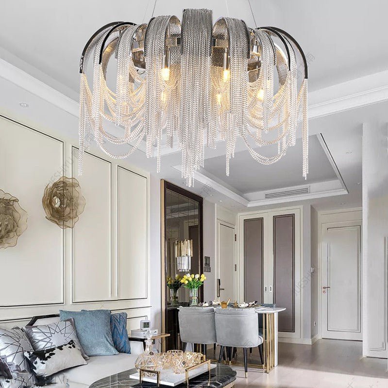 Sophian Aluminum Chain Tassel Round Chandelier-Nobipets
