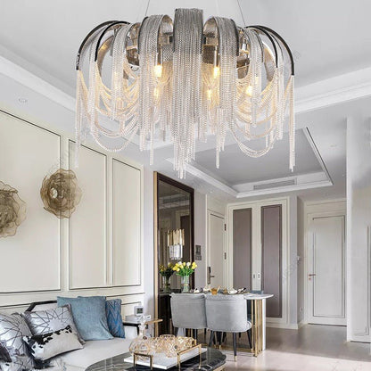 Sophian Aluminum Chain Tassel Round Chandelier-Nobipets