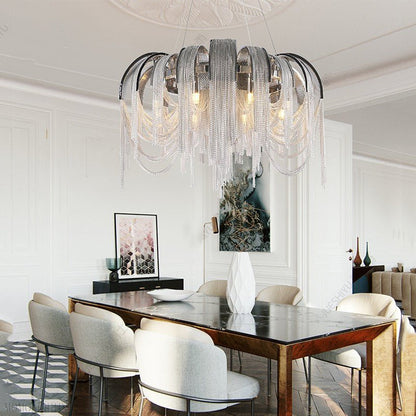 Sophian Aluminum Chain Tassel Round Chandelier-Nobipets