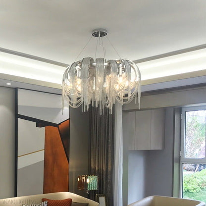 Sophian Aluminum Chain Tassel Round Chandelier-Nobipets