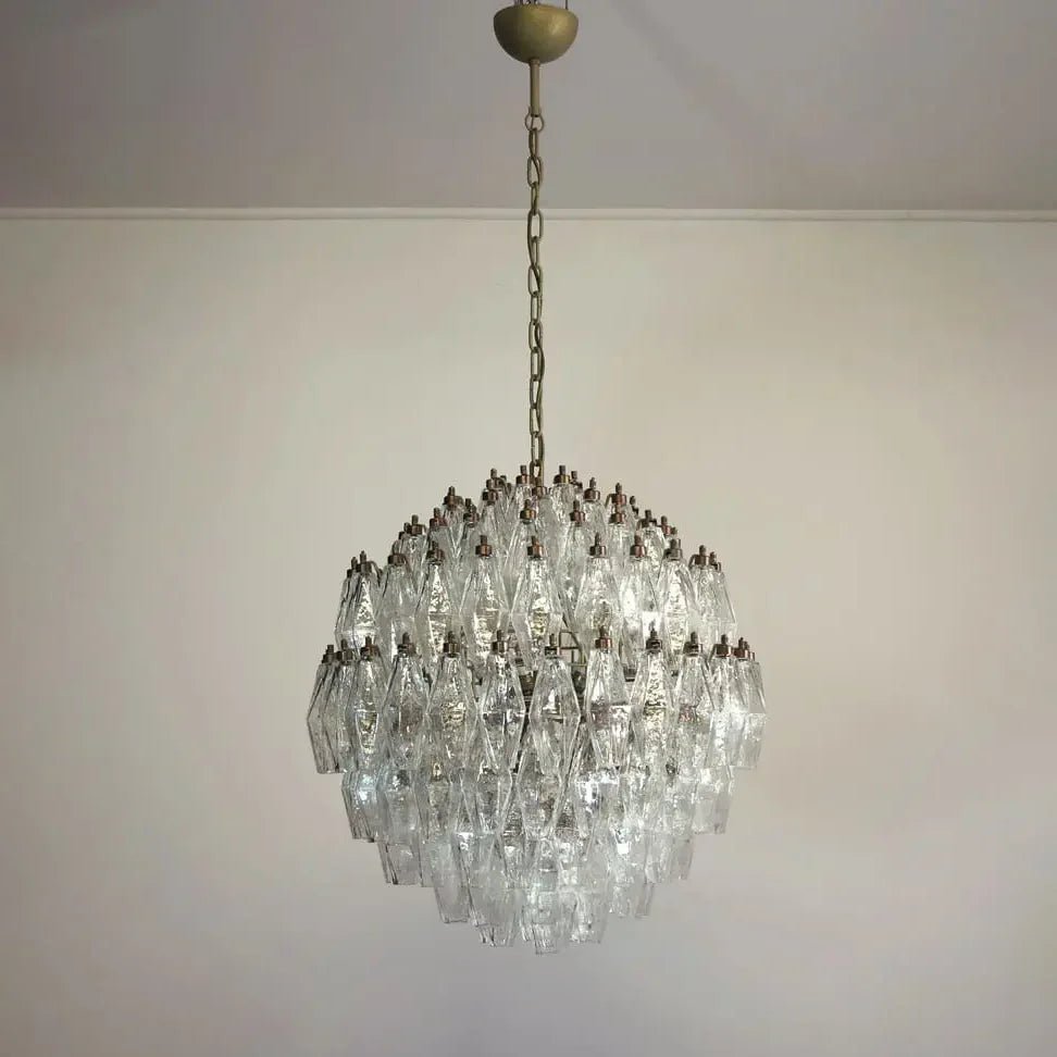 Spherical Murano Poliedri Clear Glass Chandelier 23.6"-Nobipets