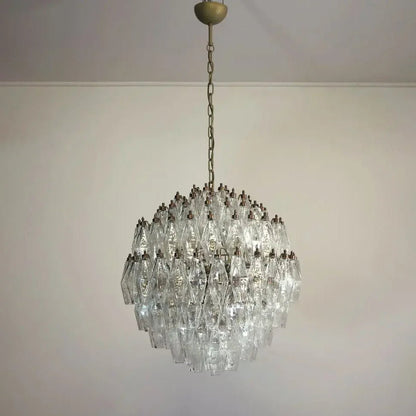Spherical Murano Poliedri Clear Glass Chandelier 23.6"-Nobipets