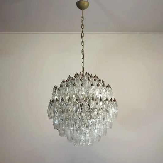 Spherical Murano Poliedri Clear Glass Chandelier 23.6"-Nobipets