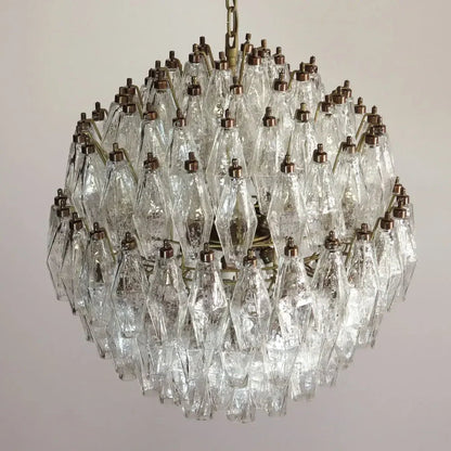 Spherical Murano Poliedri Clear Glass Chandelier 23.6"-Nobipets