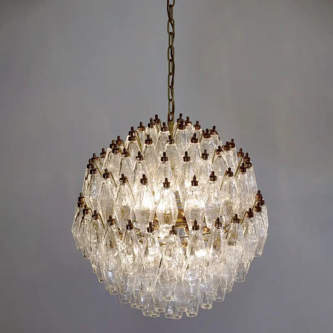 Spherical Murano Poliedri Clear Glass Chandelier 23.6"-Nobipets