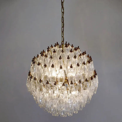 Spherical Murano Poliedri Clear Glass Chandelier 23.6"-Nobipets
