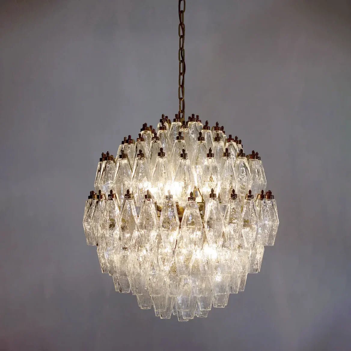 Spherical Murano Poliedri Clear Glass Chandelier 23.6"-Nobipets