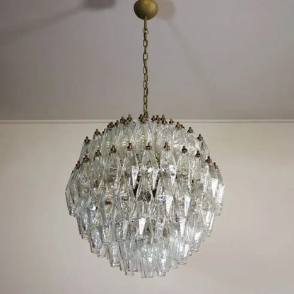Spherical Murano Poliedri Clear Glass Chandelier 23.6"-Nobipets