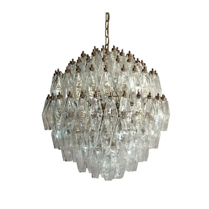 Spherical Murano Poliedri Clear Glass Chandelier 23.6"-Nobipets