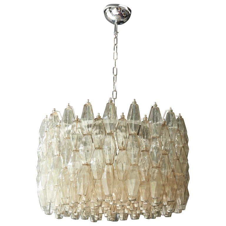 Spherical Murano Poliedri Clear Glass Drum Chandelier-Nobipets