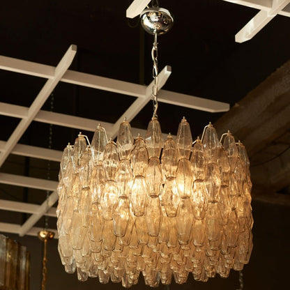 Spherical Murano Poliedri Clear Glass Drum Chandelier-Nobipets