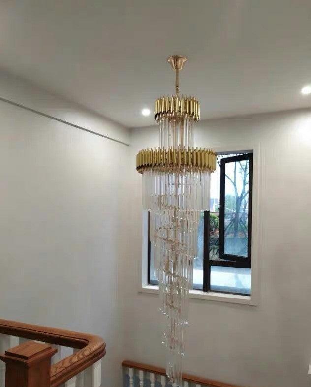 Spiral Crystal Chandelier For Foyer/ Staircase-Nobipets