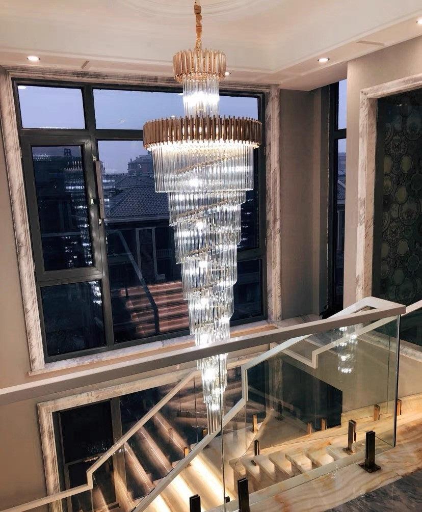 Spiral Crystal Chandelier For Foyer/ Staircase-Nobipets