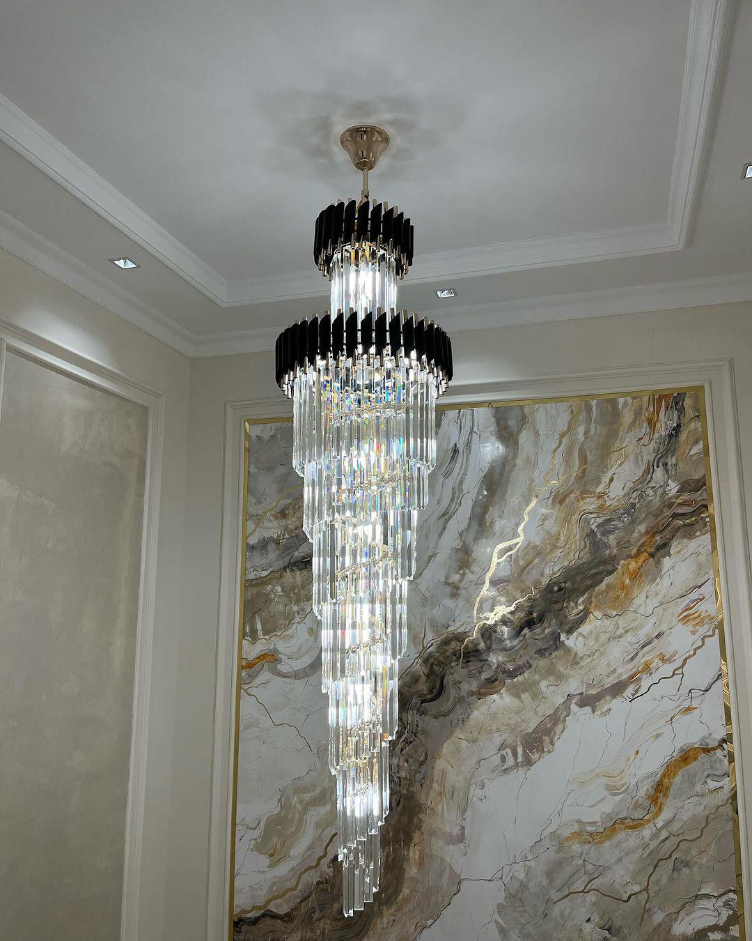 Spiral Crystal Chandelier For Foyer/ Staircase-Nobipets