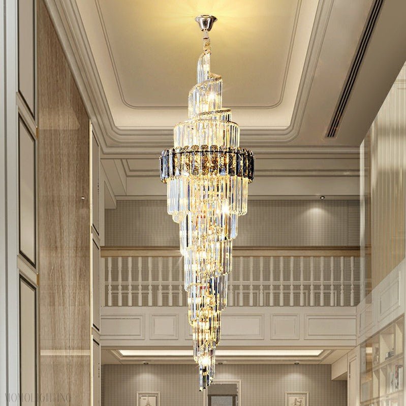 Spiral High Ceiling Light Fixture Long Crystal Chandelier For Foyer Staircase/ Living Room-Nobipets
