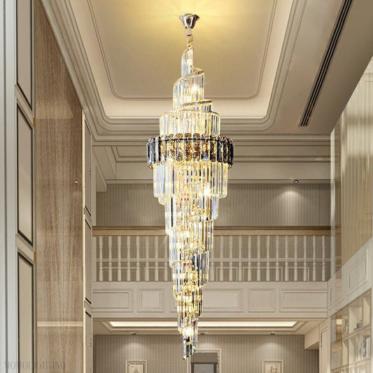 Spiral High Ceiling Light Fixture Long Crystal Chandelier For Foyer Staircase/ Living Room-Nobipets