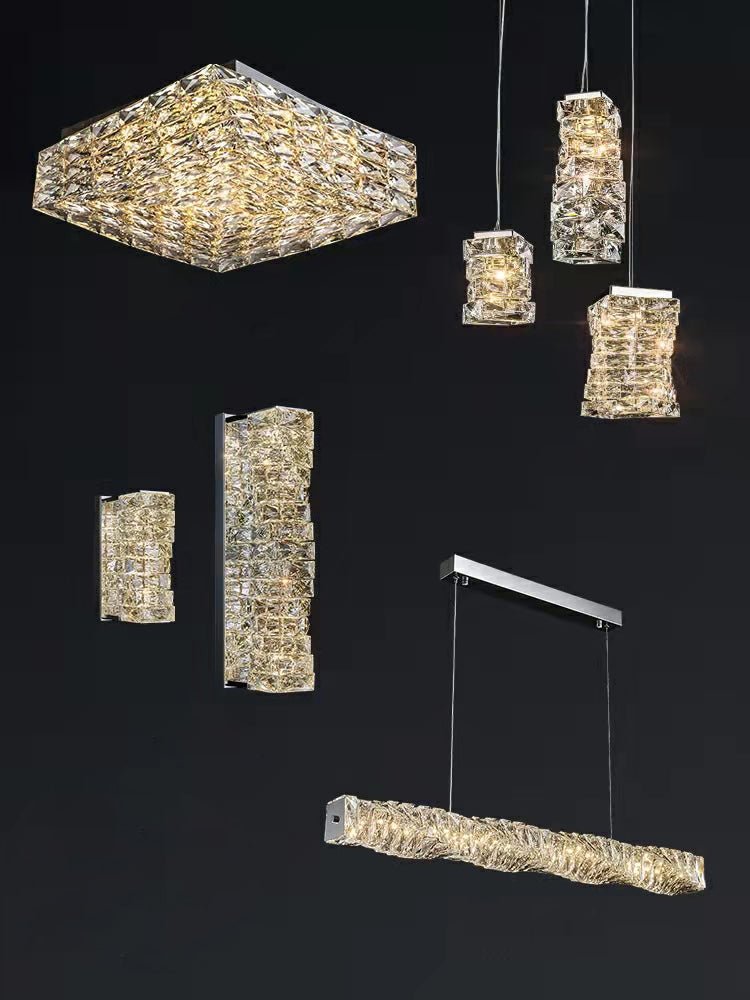Square Crystal Flush Mounted Living/ Bedroom Chandelier Shining Ceiling Lighting Fixture For Hotel Decor-Nobipets