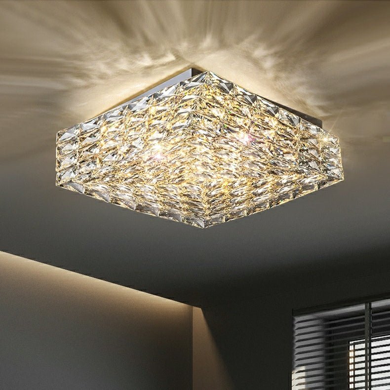 Square Crystal Flush Mounted Living/ Bedroom Chandelier Shining Ceiling Lighting Fixture For Hotel Decor-Nobipets