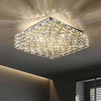 Square Crystal Flush Mounted Living/ Bedroom Chandelier Shining Ceiling Lighting Fixture For Hotel Decor-Nobipets