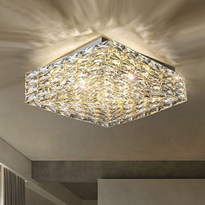 Square Crystal Flush Mounted Living/ Bedroom Chandelier Shining Ceiling Lighting Fixture For Hotel Decor-Nobipets
