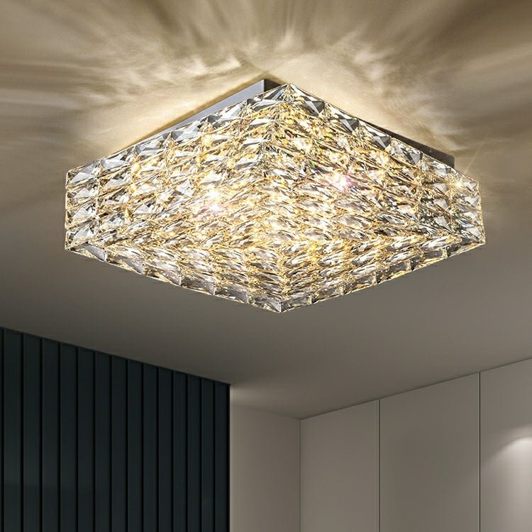 Square Crystal Flush Mounted Living/ Bedroom Chandelier Shining Ceiling Lighting Fixture For Hotel Decor-Nobipets