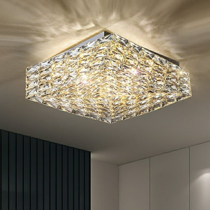 Square Crystal Flush Mounted Living/ Bedroom Chandelier Shining Ceiling Lighting Fixture For Hotel Decor-Nobipets