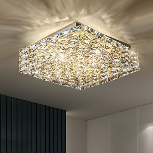 Square Crystal Flush Mounted Living/ Bedroom Chandelier Shining Ceiling Lighting Fixture For Hotel Decor-Nobipets
