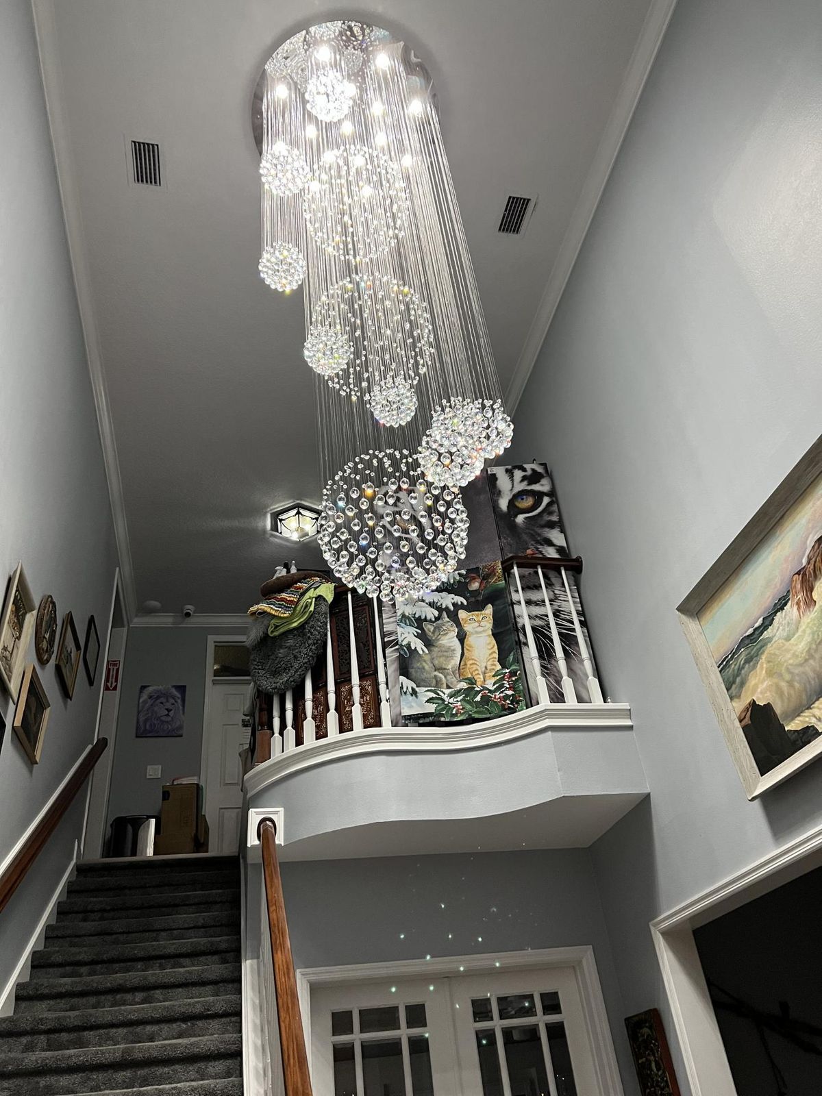 Stately Duplex Crystal Chandelier Spiral Raindrop Globe Shape Ceiling Hanging Light for Entryway/Staircase-Nobipets