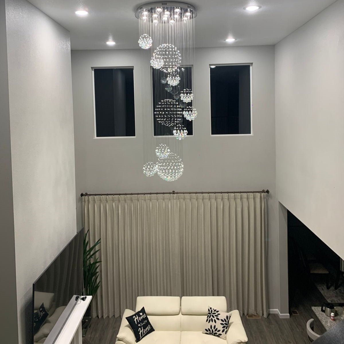 Stately Duplex Crystal Chandelier Spiral Raindrop Globe Shape Ceiling Hanging Light for Entryway/Staircase-Nobipets