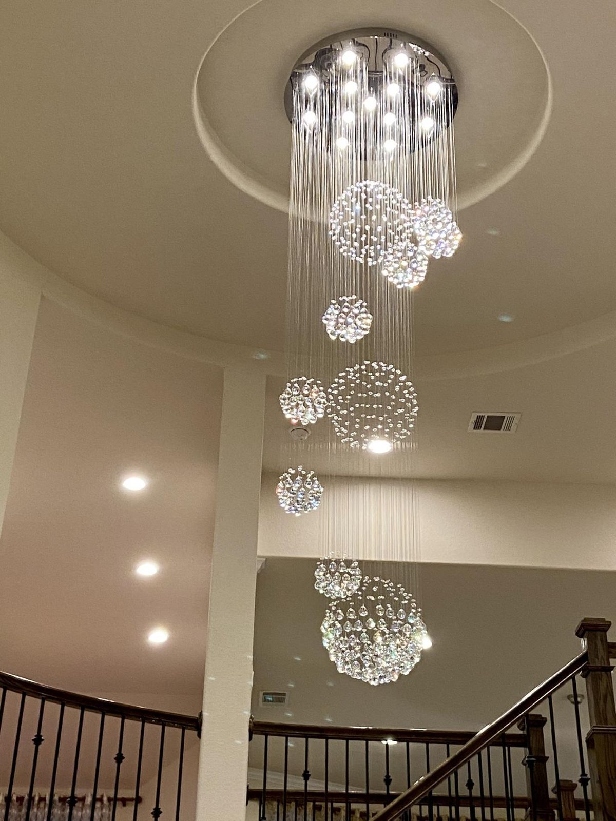 Stately Duplex Crystal Chandelier Spiral Raindrop Globe Shape Ceiling Hanging Light for Entryway/Staircase-Nobipets