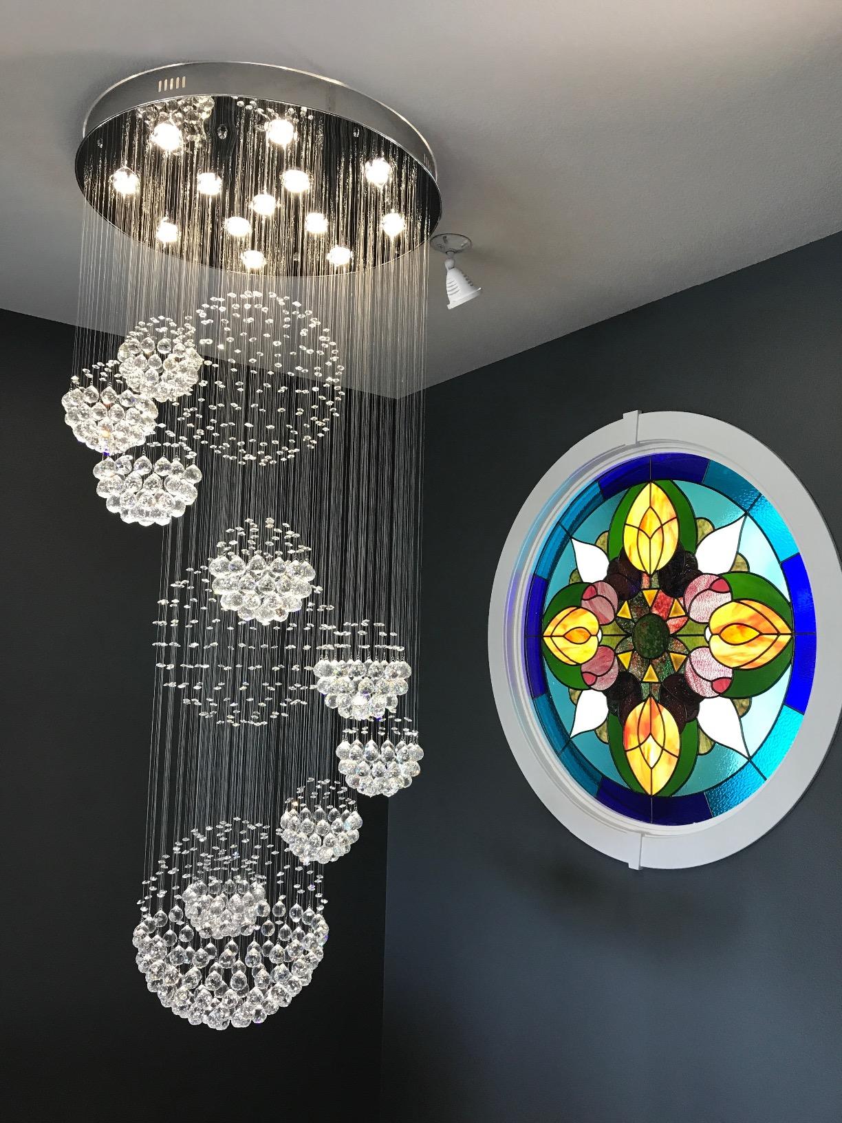 Stately Duplex Crystal Chandelier Spiral Raindrop Globe Shape Ceiling Hanging Light for Entryway/Staircase-Nobipets