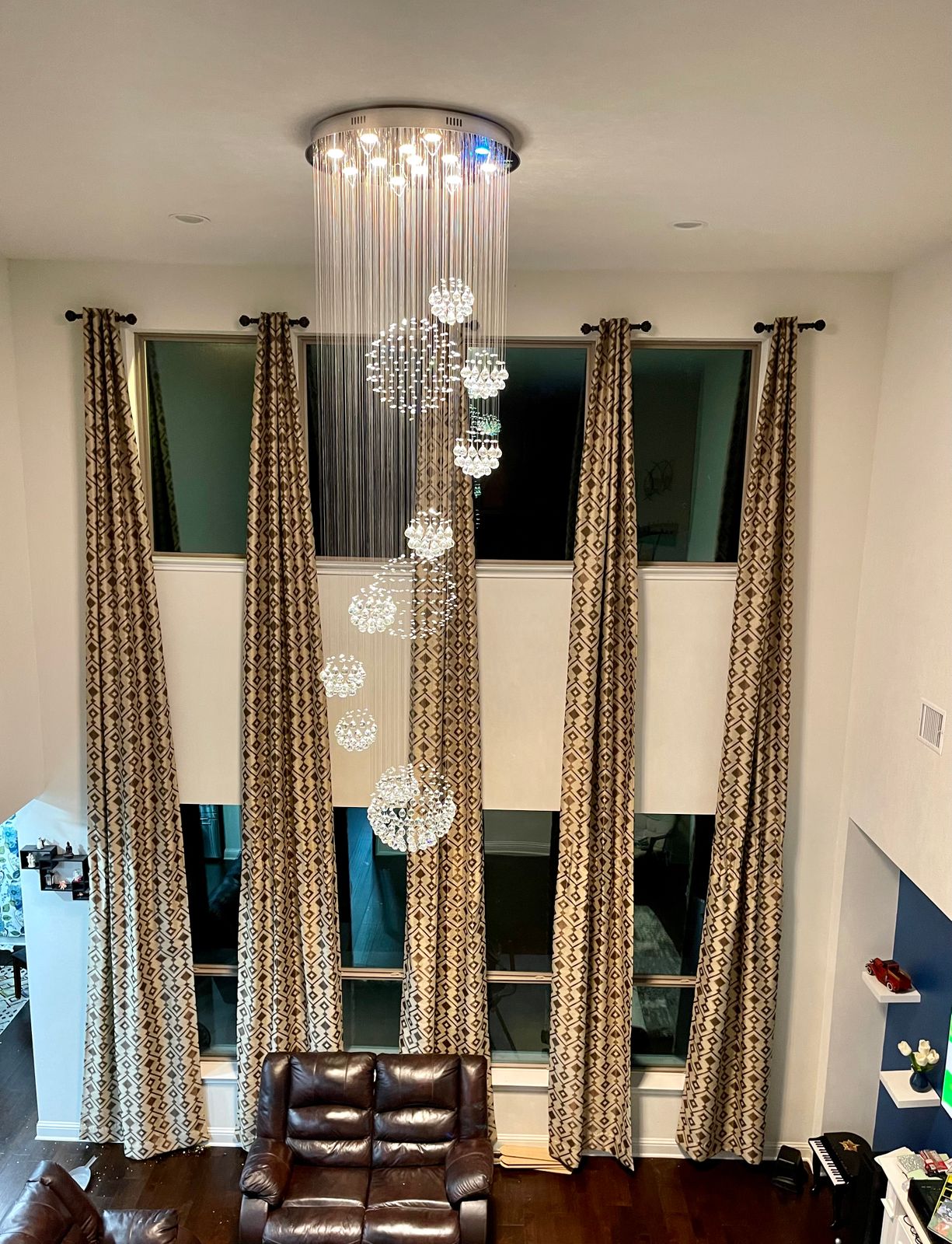 Stately Duplex Crystal Chandelier Spiral Raindrop Globe Shape Ceiling Hanging Light for Entryway/Staircase-Nobipets