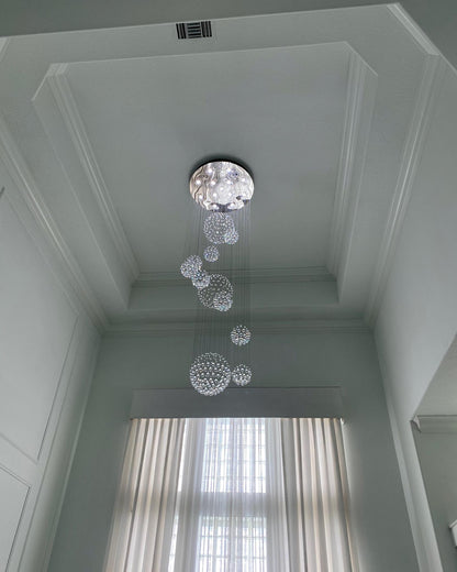 Stately Duplex Crystal Chandelier Spiral Raindrop Globe Shape Ceiling Hanging Light for Entryway/Staircase-Nobipets