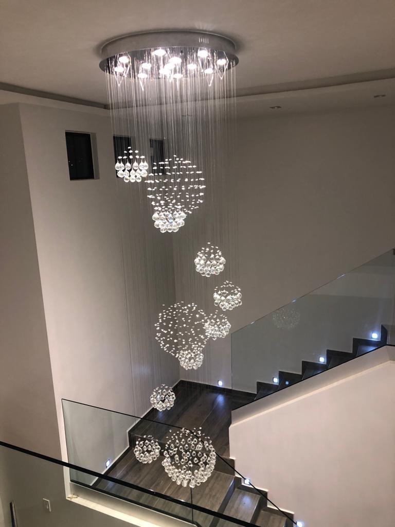 Stately Duplex Crystal Chandelier Spiral Raindrop Globe Shape Ceiling Hanging Light for Entryway/Staircase-Nobipets