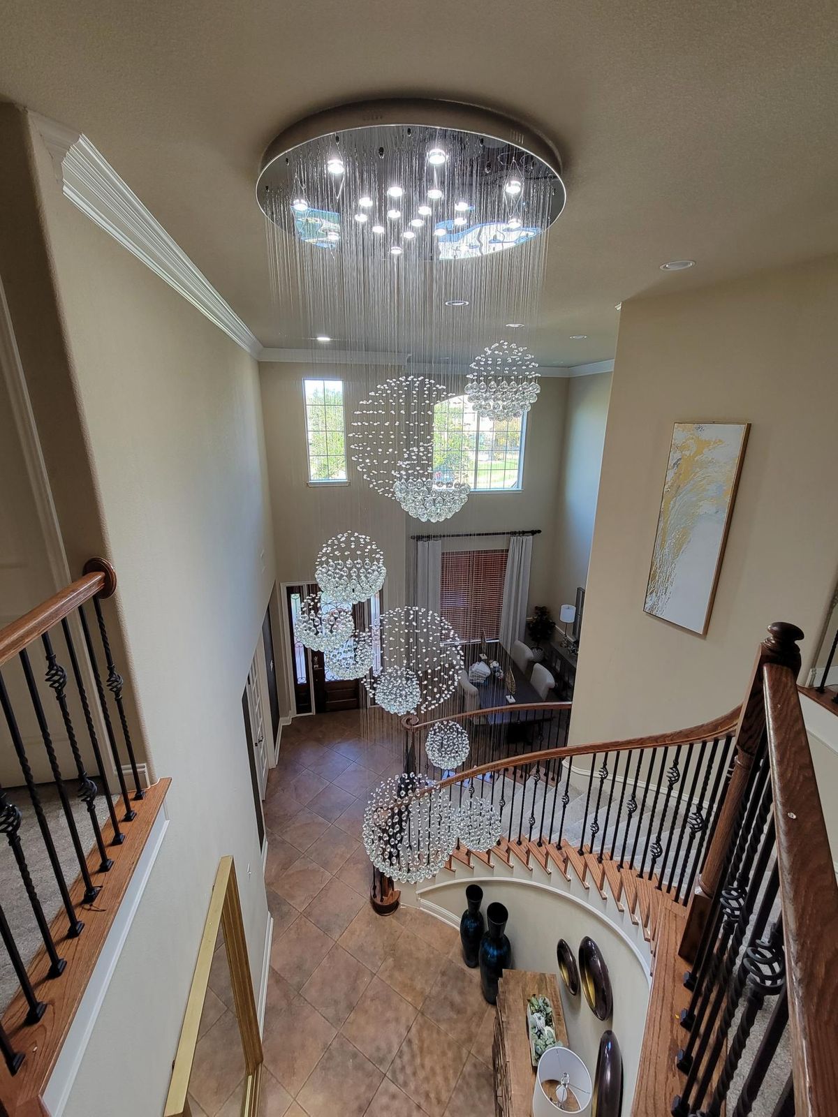 Stately Duplex Crystal Chandelier Spiral Raindrop Globe Shape Ceiling Hanging Light for Entryway/Staircase-Nobipets