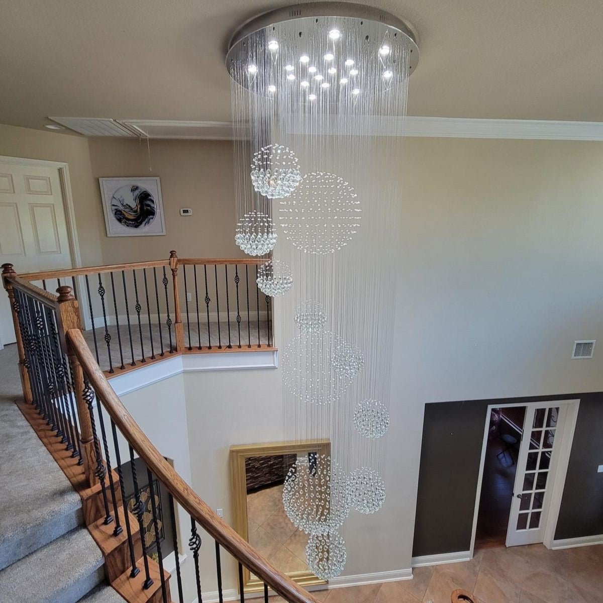 Stately Duplex Crystal Chandelier Spiral Raindrop Globe Shape Ceiling Hanging Light for Entryway/Staircase-Nobipets
