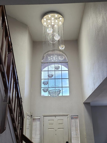 Stately Duplex Crystal Chandelier Spiral Raindrop Globe Shape Ceiling Hanging Light for Entryway/Staircase-Nobipets
