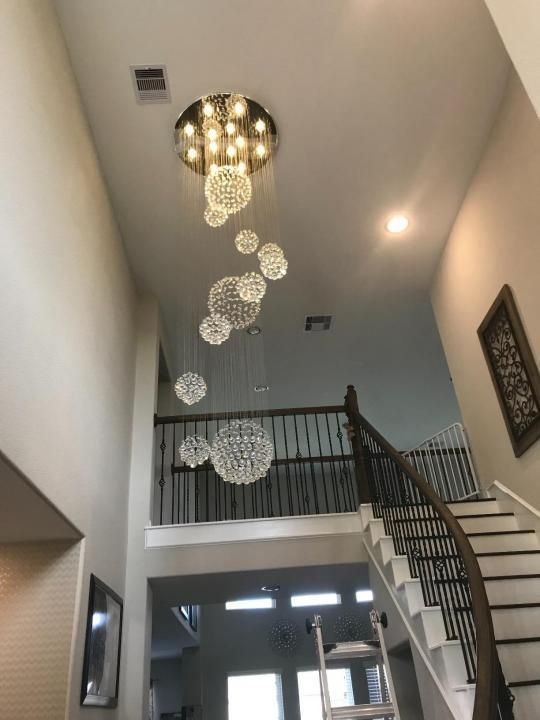 Stately Duplex Crystal Chandelier Spiral Raindrop Globe Shape Ceiling Hanging Light for Entryway/Staircase-Nobipets