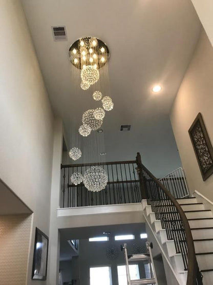 Stately Duplex Crystal Chandelier Spiral Raindrop Globe Shape Ceiling Hanging Light for Entryway/Staircase-Nobipets