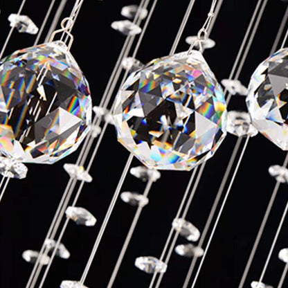 Stately Duplex Crystal Chandelier Spiral Raindrop Globe Shape Ceiling Hanging Light for Entryway/Staircase-Nobipets