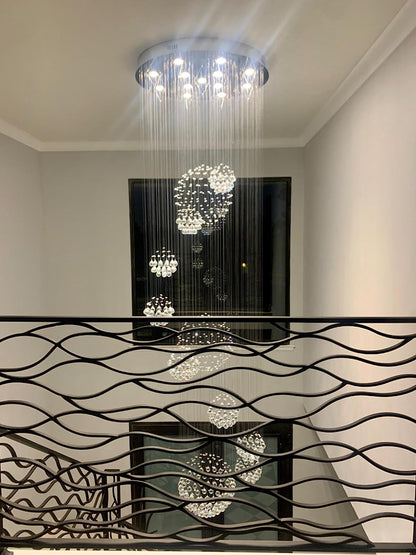 Stately Duplex Crystal Chandelier Spiral Raindrop Globe Shape Ceiling Hanging Light for Entryway/Staircase-Nobipets