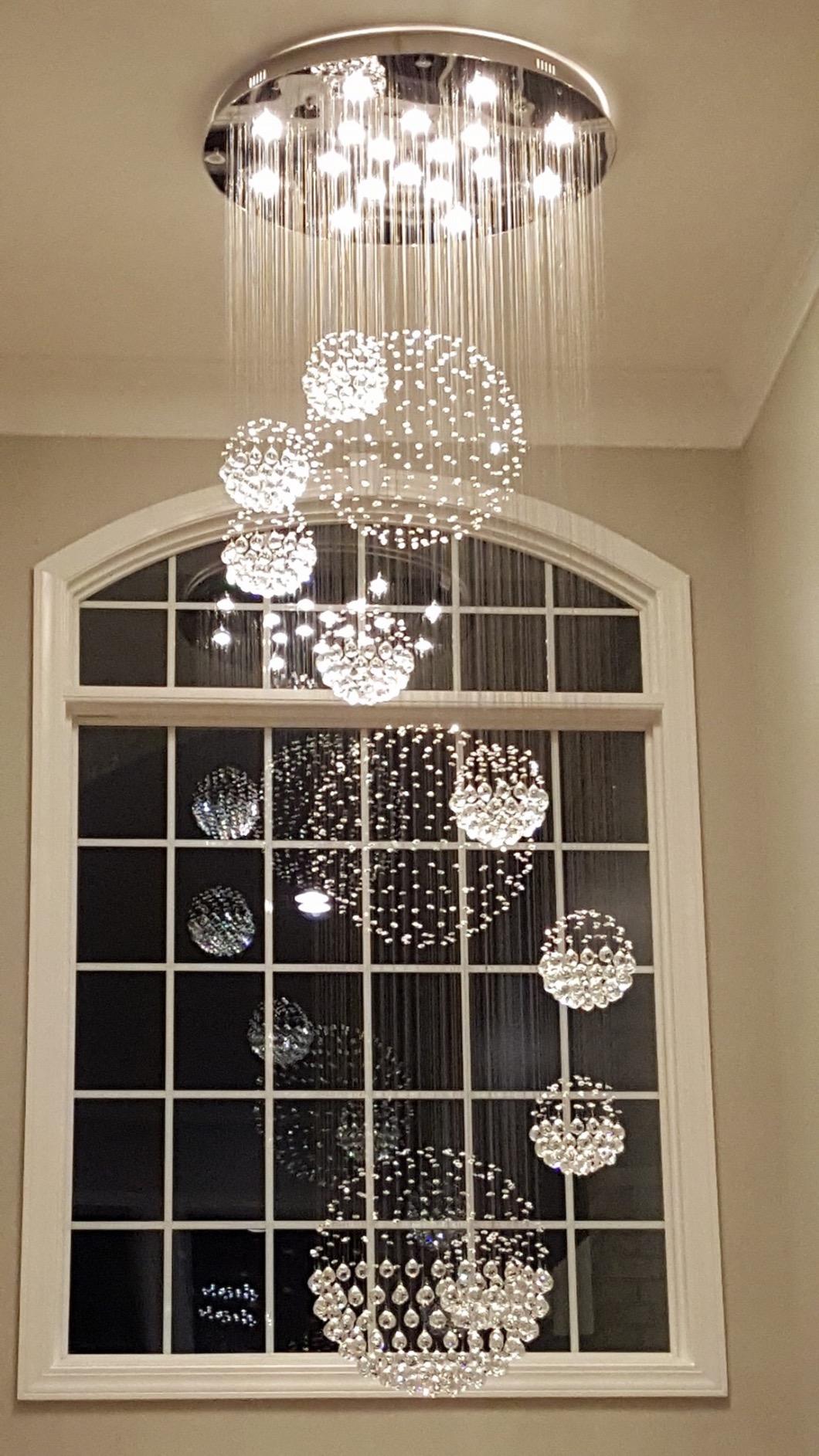 Stately Duplex Crystal Chandelier Spiral Raindrop Globe Shape Ceiling Hanging Light for Entryway/Staircase-Nobipets