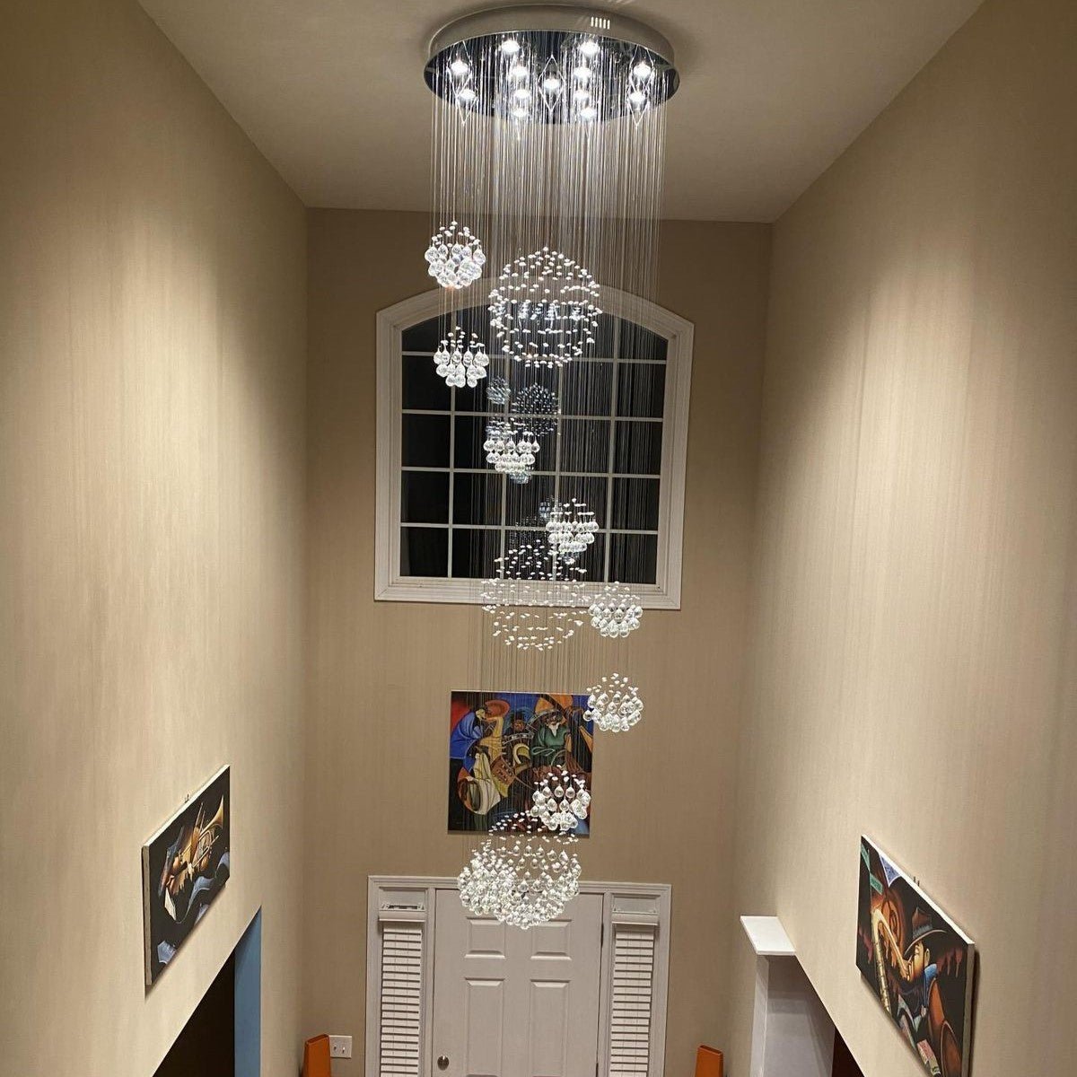 Stately Duplex Crystal Chandelier Spiral Raindrop Globe Shape Ceiling Hanging Light for Entryway/Staircase-Nobipets