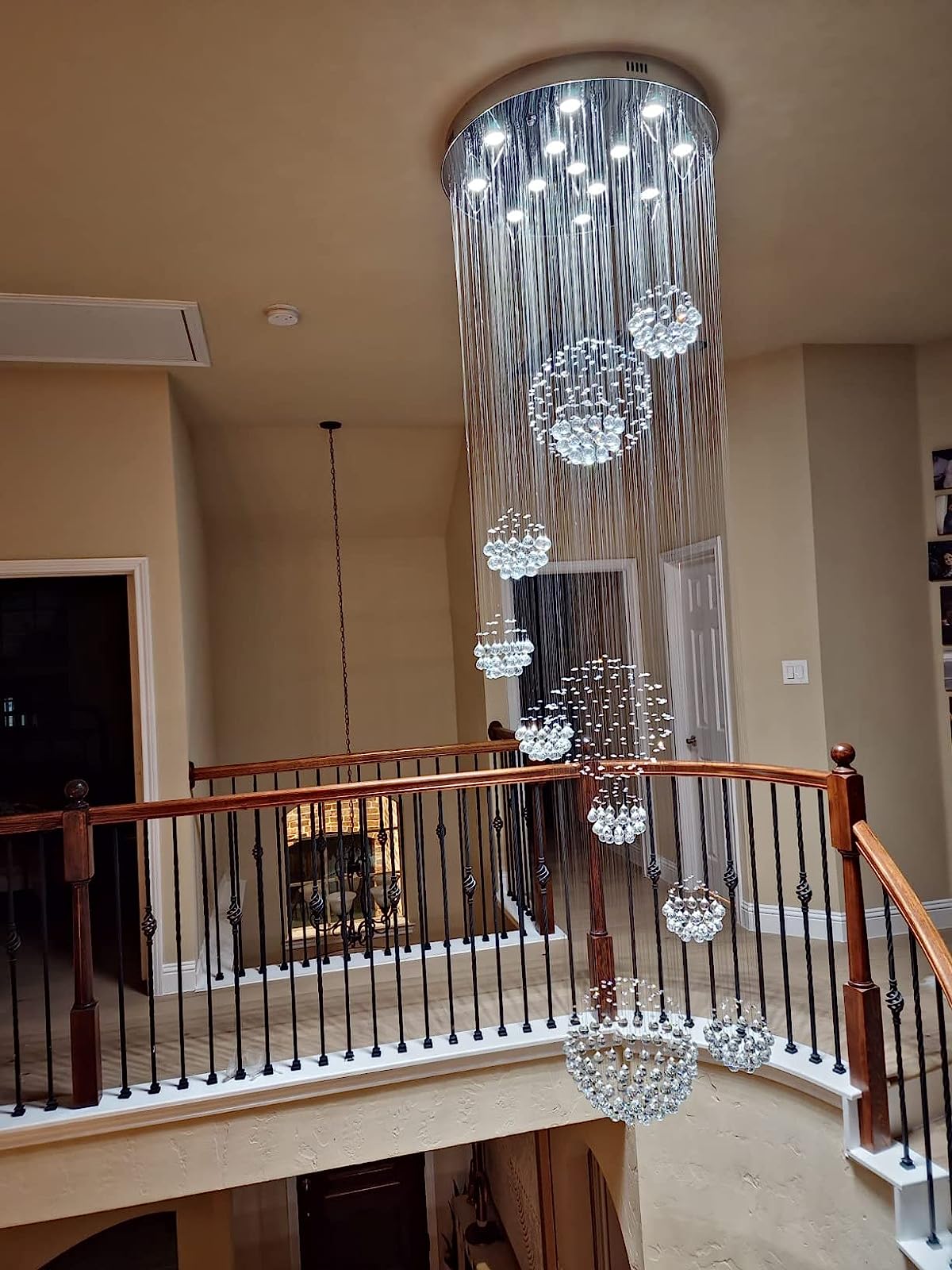 Stately Duplex Crystal Chandelier Spiral Raindrop Globe Shape Ceiling Hanging Light for Entryway/Staircase-Nobipets