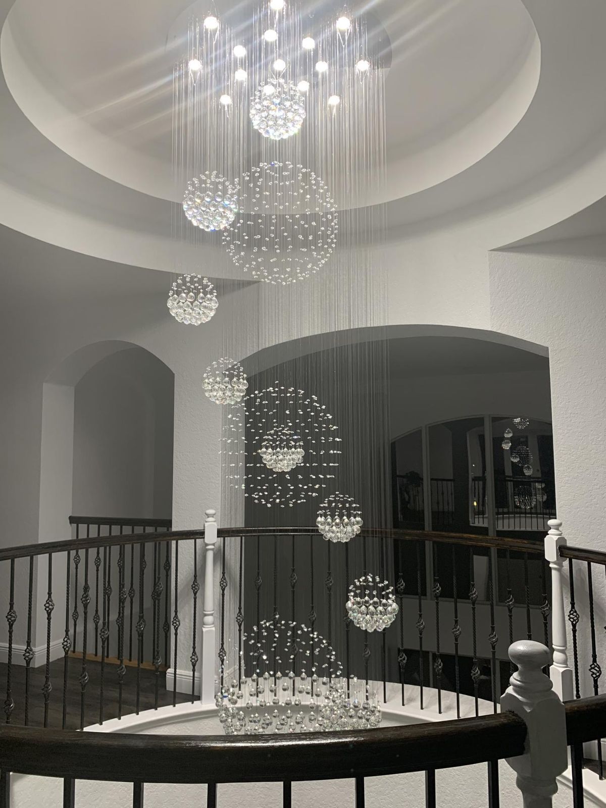 Stately Duplex Crystal Chandelier Spiral Raindrop Globe Shape Ceiling Hanging Light for Entryway/Staircase-Nobipets