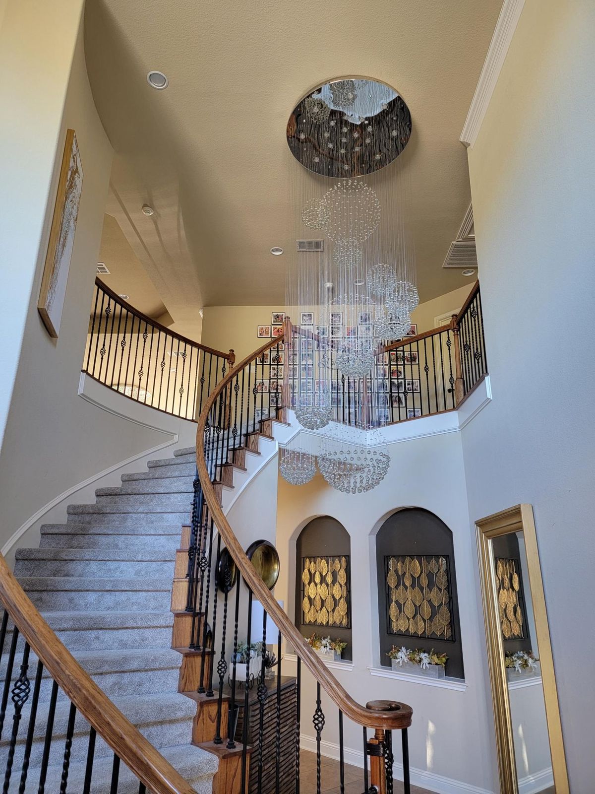 Stately Duplex Crystal Chandelier Spiral Raindrop Globe Shape Ceiling Hanging Light for Entryway/Staircase-Nobipets