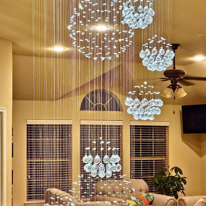 Stately Duplex Crystal Chandelier Spiral Raindrop Globe Shape Ceiling Hanging Light for Entryway/Staircase-Nobipets