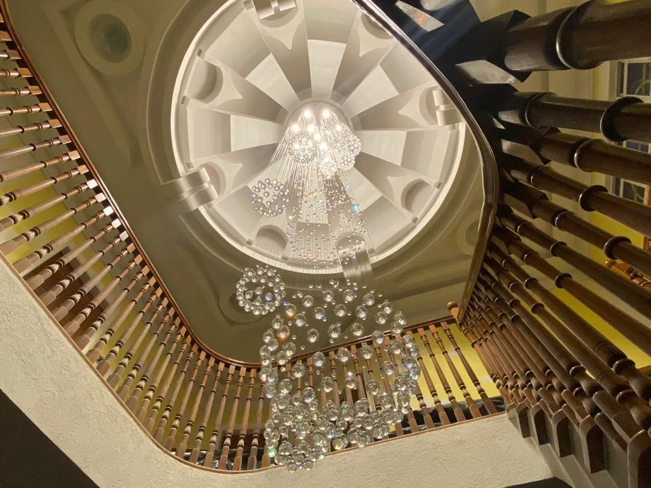 Stately Duplex Crystal Chandelier Spiral Raindrop Globe Shape Ceiling Hanging Light for Entryway/Staircase-Nobipets